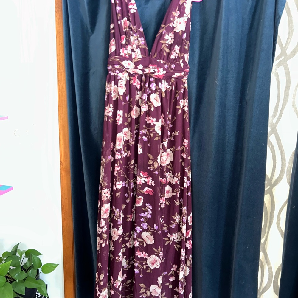 Lulu's Plum Floral Maxi Dress with Blush Accents - Picture 3 of 6